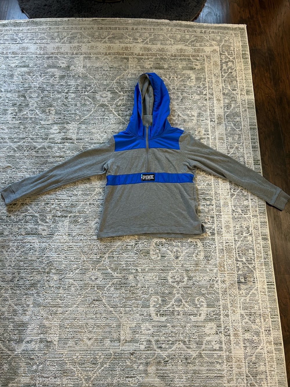 Victoria's Secret PINK Grey Fleece Pullover with Royal Blue Shell